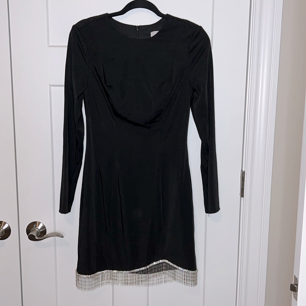 NWT Ieena for Mac Duggal 26679 - Rhinestone Fringe Hem Long Sleeve Dress - Picture 2 of 10
